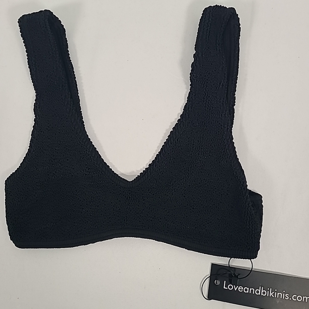 NWT Love & Bikinis Crinkle Bikini Top Women's Black OS
